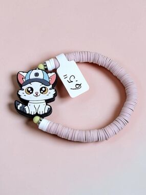Hand Crafted Pink Kitty Charm Kids Bracelet